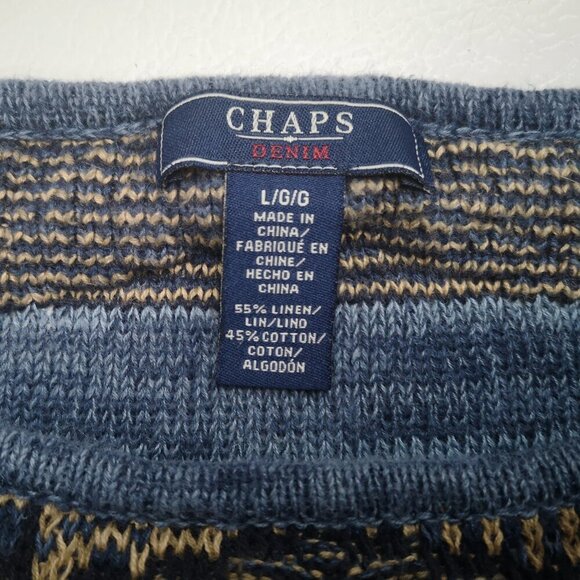 Chaps Denim Ladies Size Large Blue & Tan Linen Blend 3/4 Sleeves Sweater - Picture 3 of 9